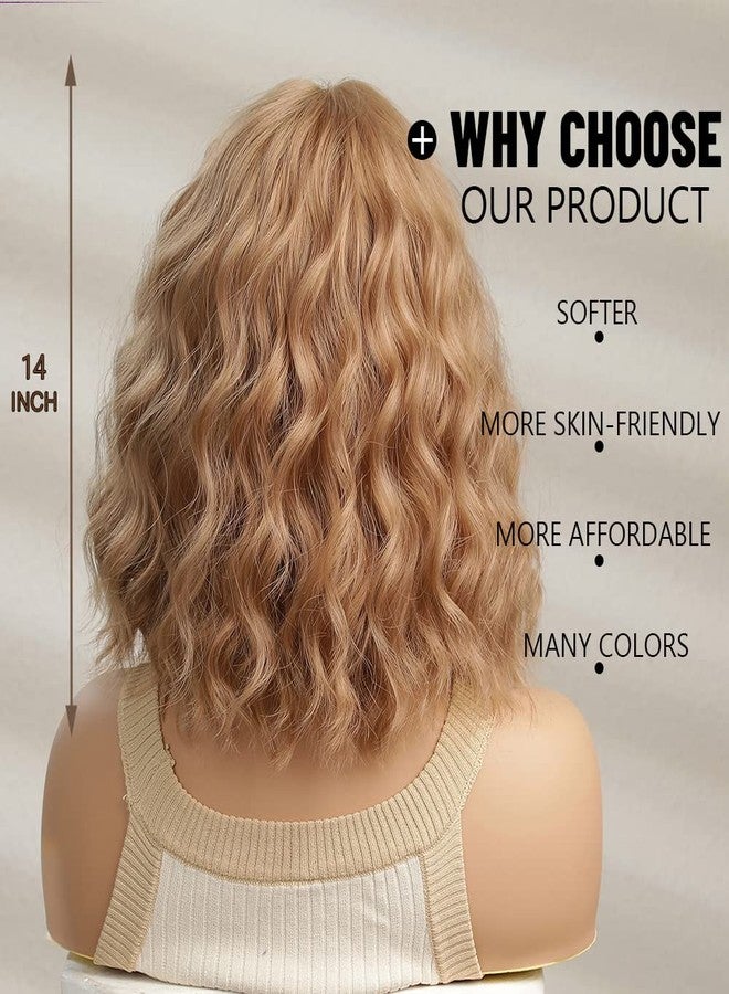 اسمي شعر مستعار قصير مموج بلون أشقر فراولة من إسمي للنساء، شعر مستعار صناعي بطول الكتف مع غرة، مناسب للاستخدام اليومي والحفلات والتنكر. - Image 4